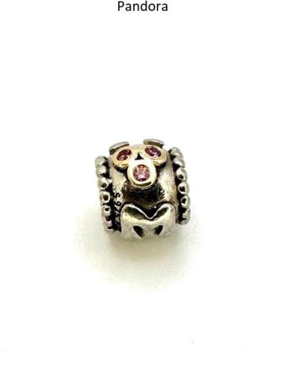 Pandora Sterling Silver 14K Gold MOM Pink CZ Charm Authentic